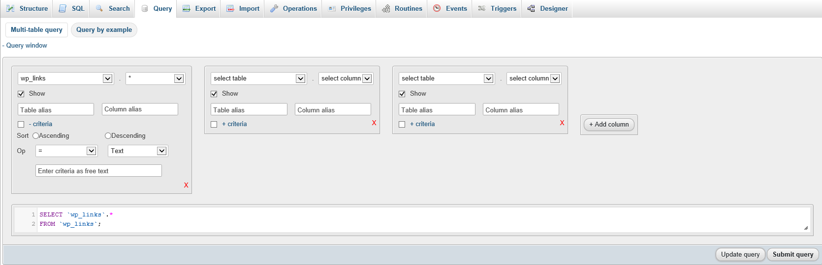 phpMyAdmin screenshot