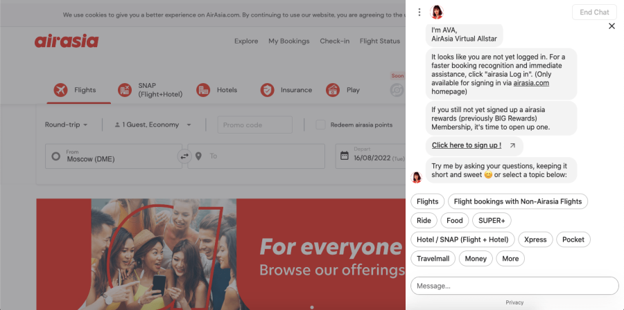 Chatbot operating in live