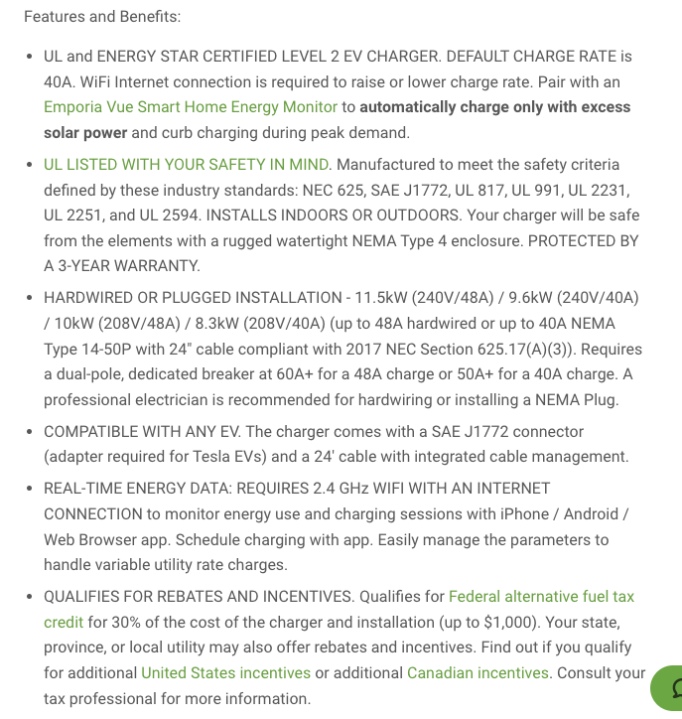 Features and Benefits for EMPORÍA EV CHARGER