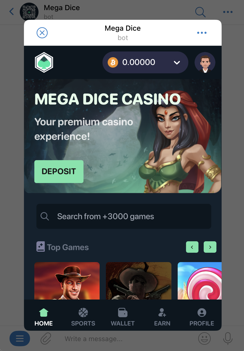 Mega Dice casino on Telegram