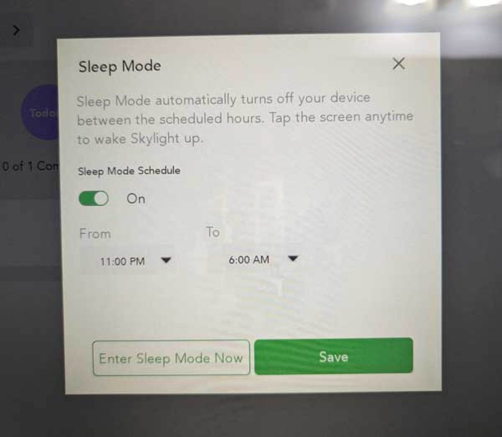 Photo of the Skylight Frame settings