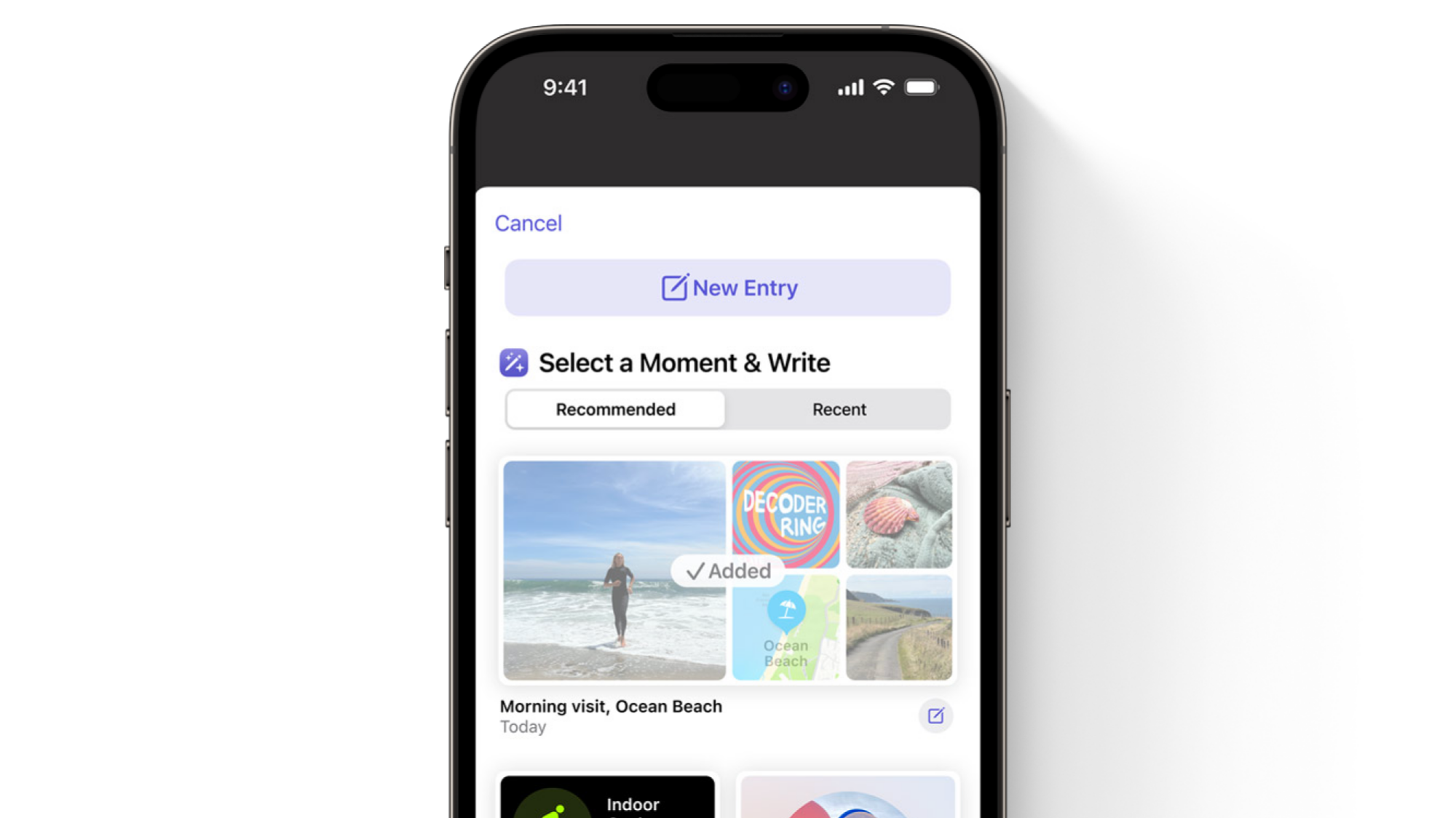 screenshot of iOS' Journal app