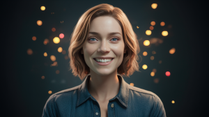 AI-generated image of an avatar displaying the human emotion of happiness / Synthesia reveals AI avatars that can portray human emotion