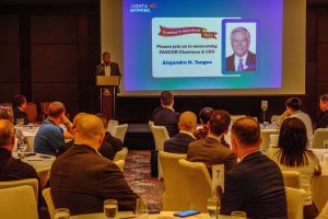 PAGCOR Chairman and CEO Alejandro H. Tengco delivers his keynote address during the Light & Wonder iGaming Symposium at Newport World Resorts in Pasay City. PAGCOR chairman pushes for online gambling regulations over an outright ban