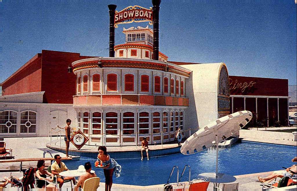 Swimming pool at the Showboat Hotel and Casino, seen in 1961.