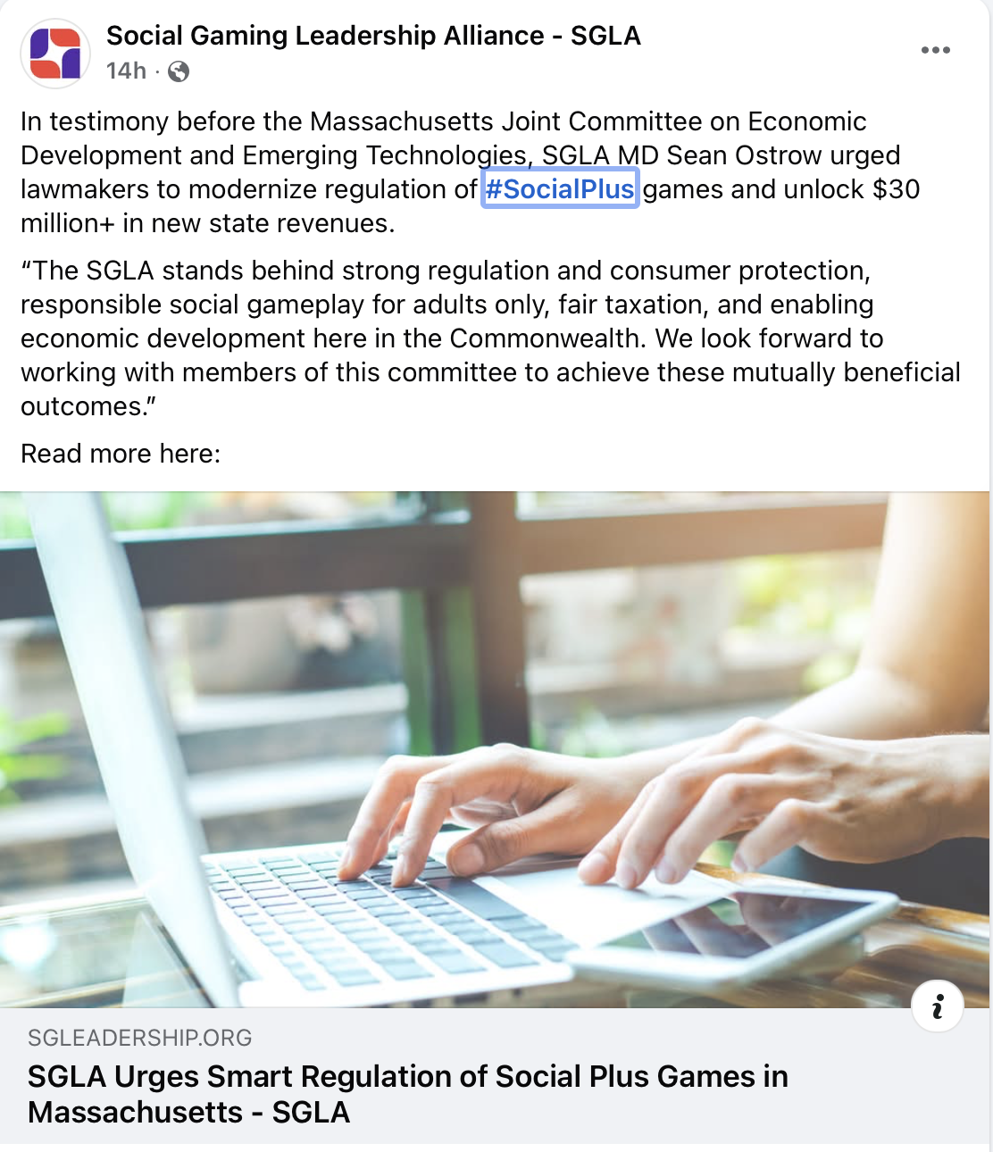 SGLA screenshot from Facebook - Facebook post