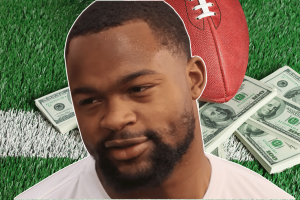 Patriots player Kayshon Boutte looks back on gambling addiction in essay. New England Patriots wide receiver Kayshon Boutte in a stylized image on a football field, with a football and stacks of money behind him, illustrating his essay about struggling with and overcoming a gambling addiction.