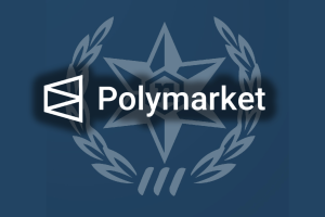 Israeli reservist civilian charged over classified Polymarket betting scheme. Polymarket logo centered over a dark blue background featuring a faint Israeli police-style emblem with a star and laurel wreath.