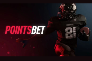 PointsBet logo on the left, with an NFL player on the right. Dark background. PointsBet starts Alberta iGaming registration after AGLC regulatory approval granted officially